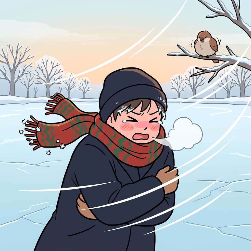 A biting cold swept across the frozen lake as the skater gasped.
