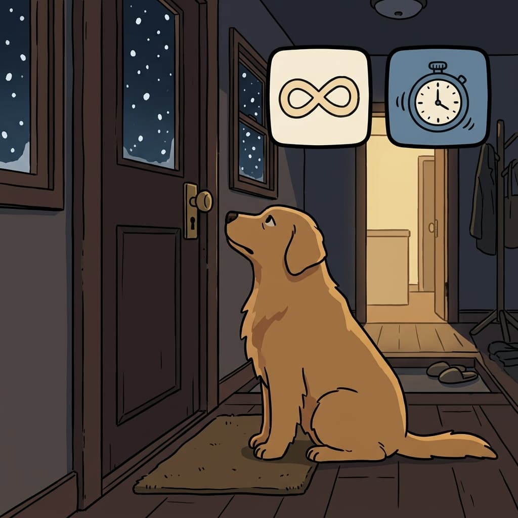 A(always) + BIDE(wait) — a loyal dog will always wait to abide by the front door.