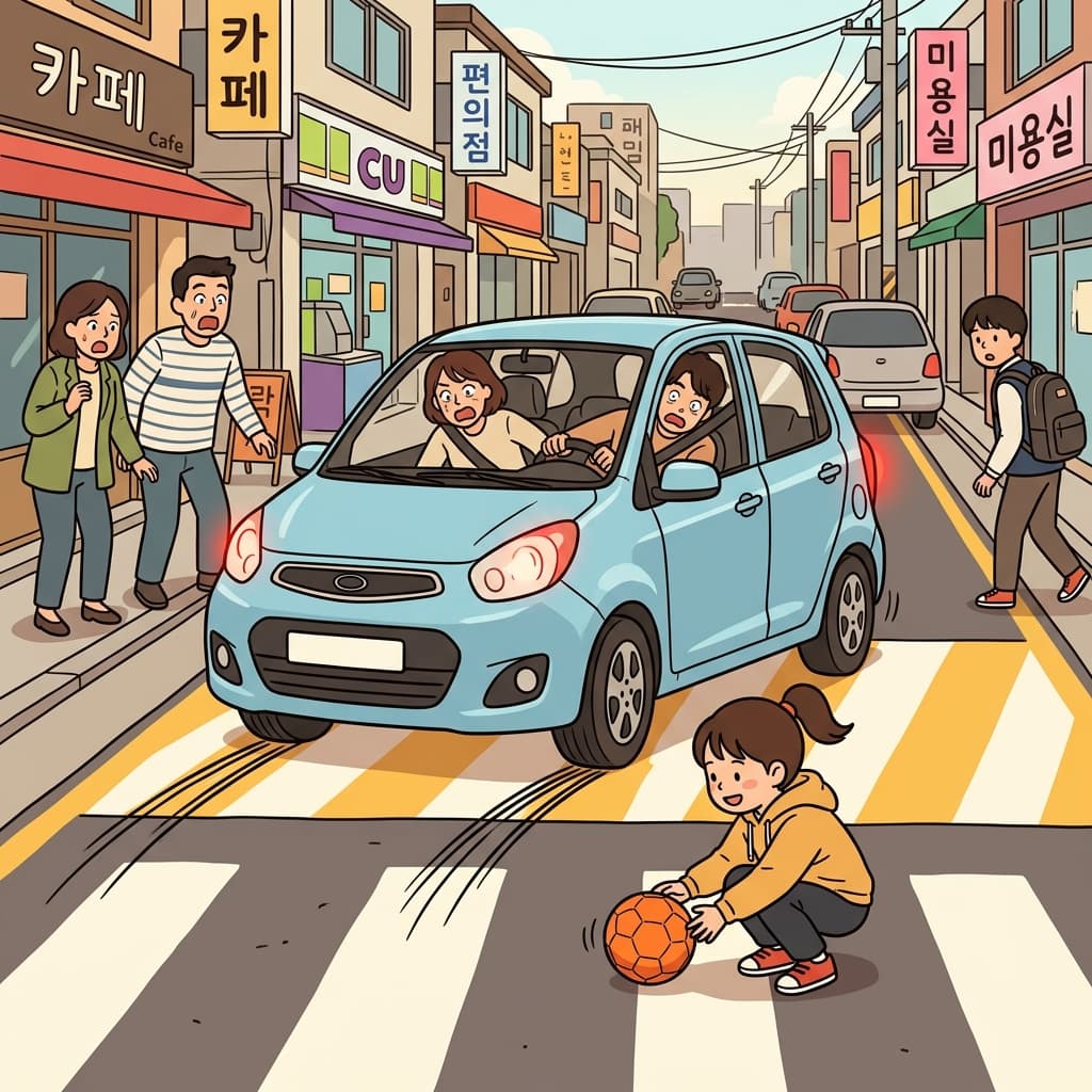 The car stopped abruptly to avoid the child.