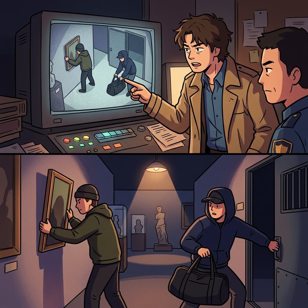 The detective arrested both the thief and his accomplice after reviewing the security footage.