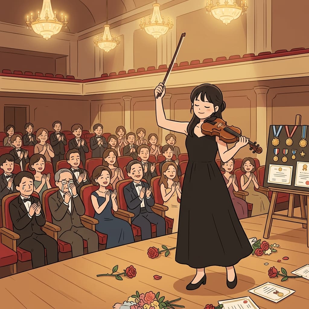 After years of practice, she became an accomplished violinist performing at Carnegie Hall.