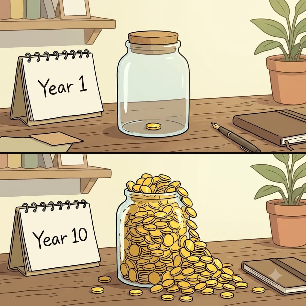 Over the years, the golden interest slowly accrued into a massive mountain inside the glass jar.