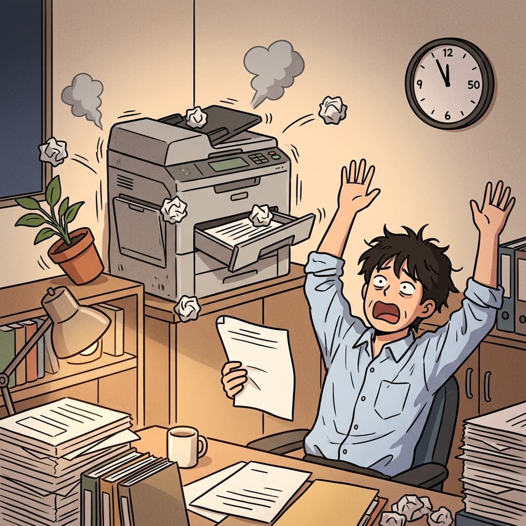 The old printer started to act up right before the deadline.