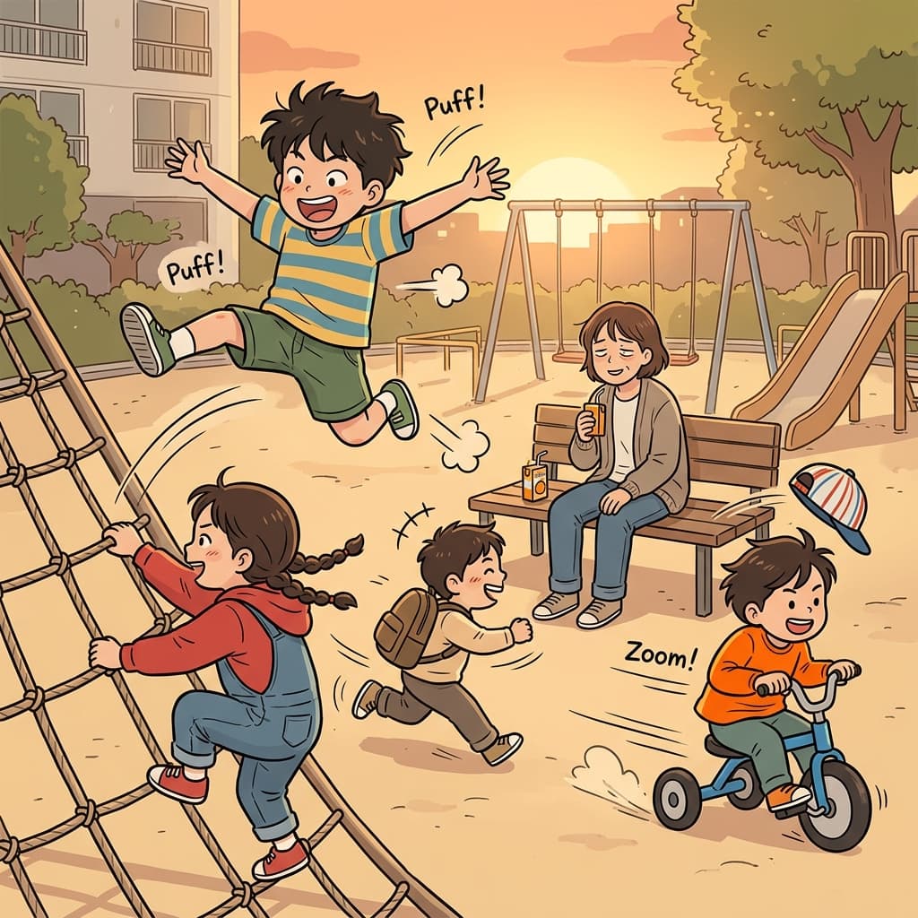 The kids stay active all afternoon, running and climbing at the playground.
