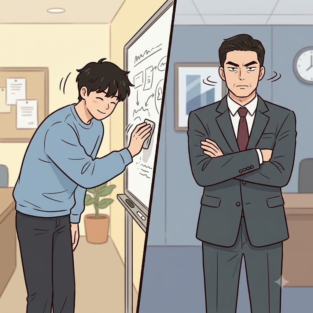 While the first worker easily changed his mind, the manager adamantly refused to compromise.