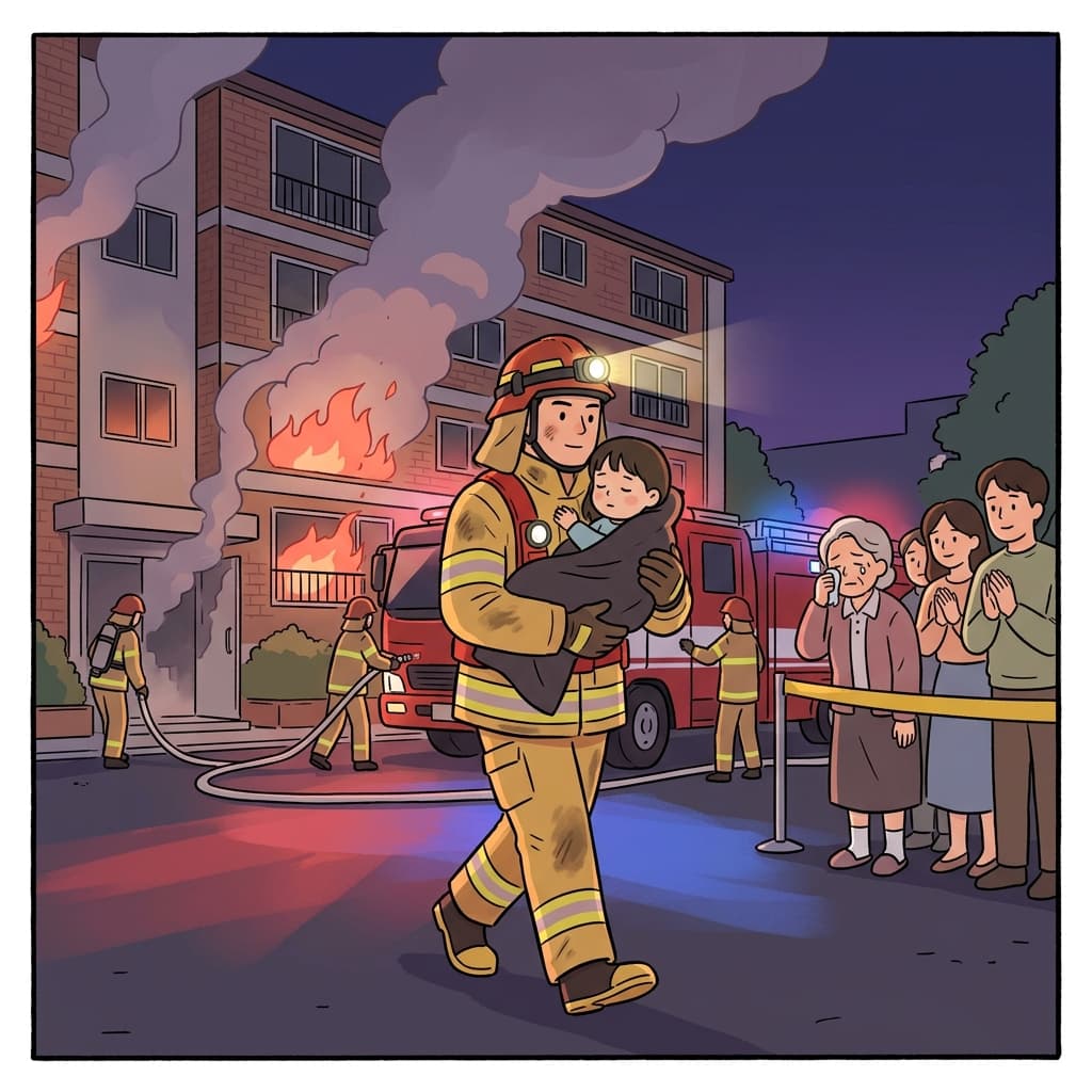 People admired the firefighter's courage while he rescued people from the burning building.