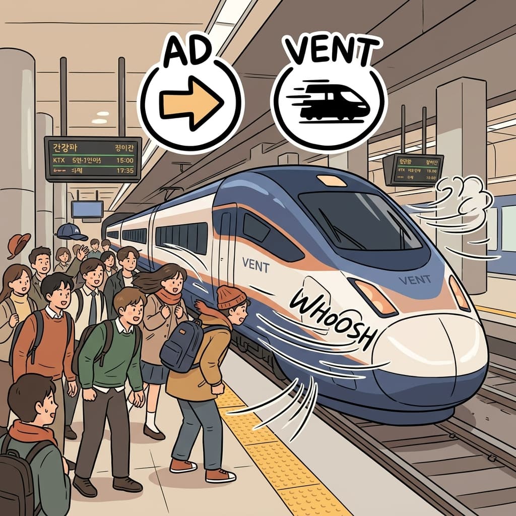AD(toward) + VENT(come) — the advent of the high-speed train was felt as it came rushing directly toward the platform.