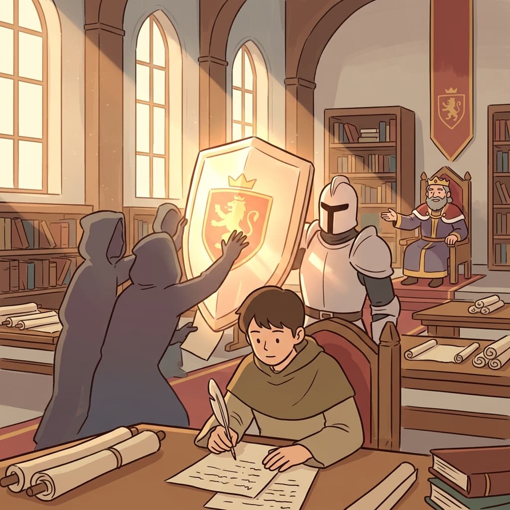 Under the king's aegis, the young scholar studied freely without fear.