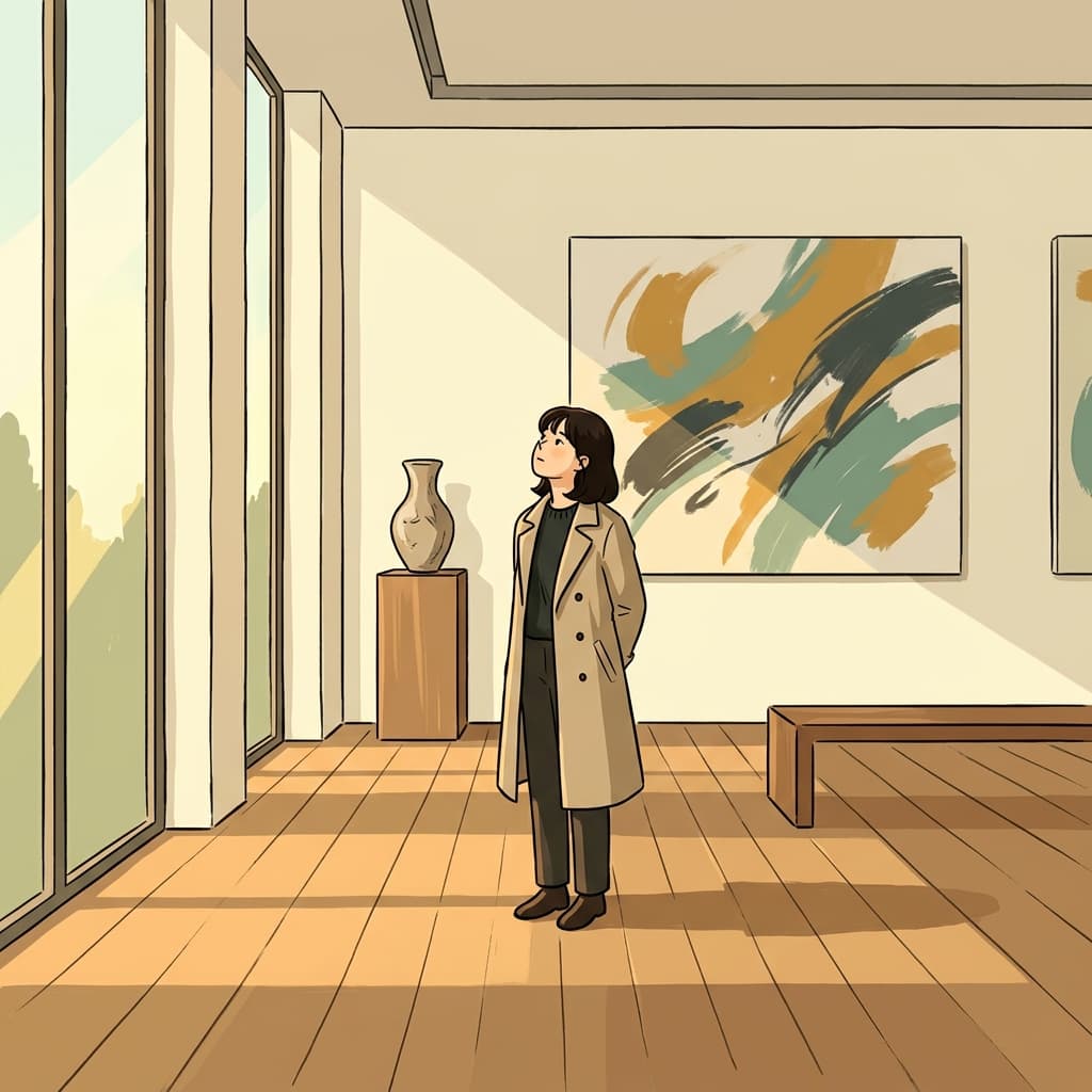 The gallery's aesthetics drew her in — every wall felt intentionally composed.