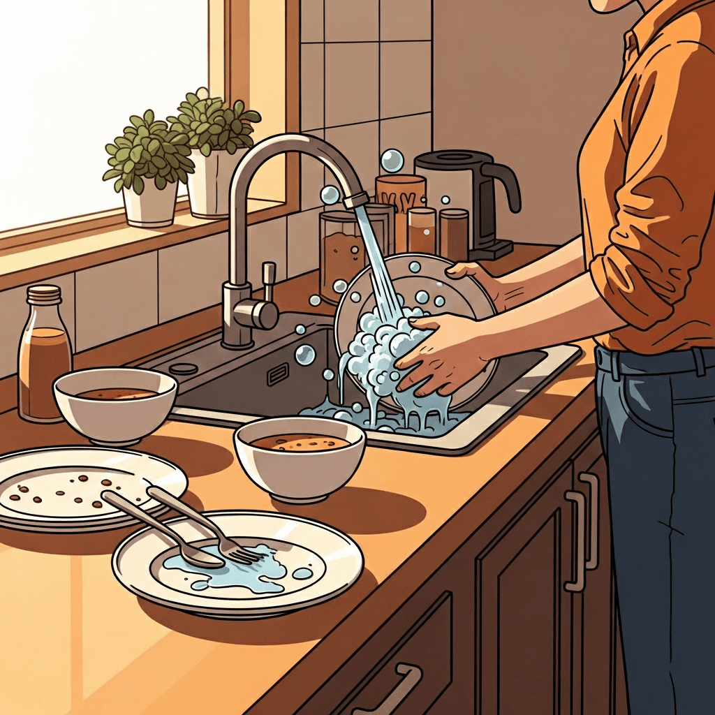 They enjoyed dinner, and afterward they cleaned the dishes.