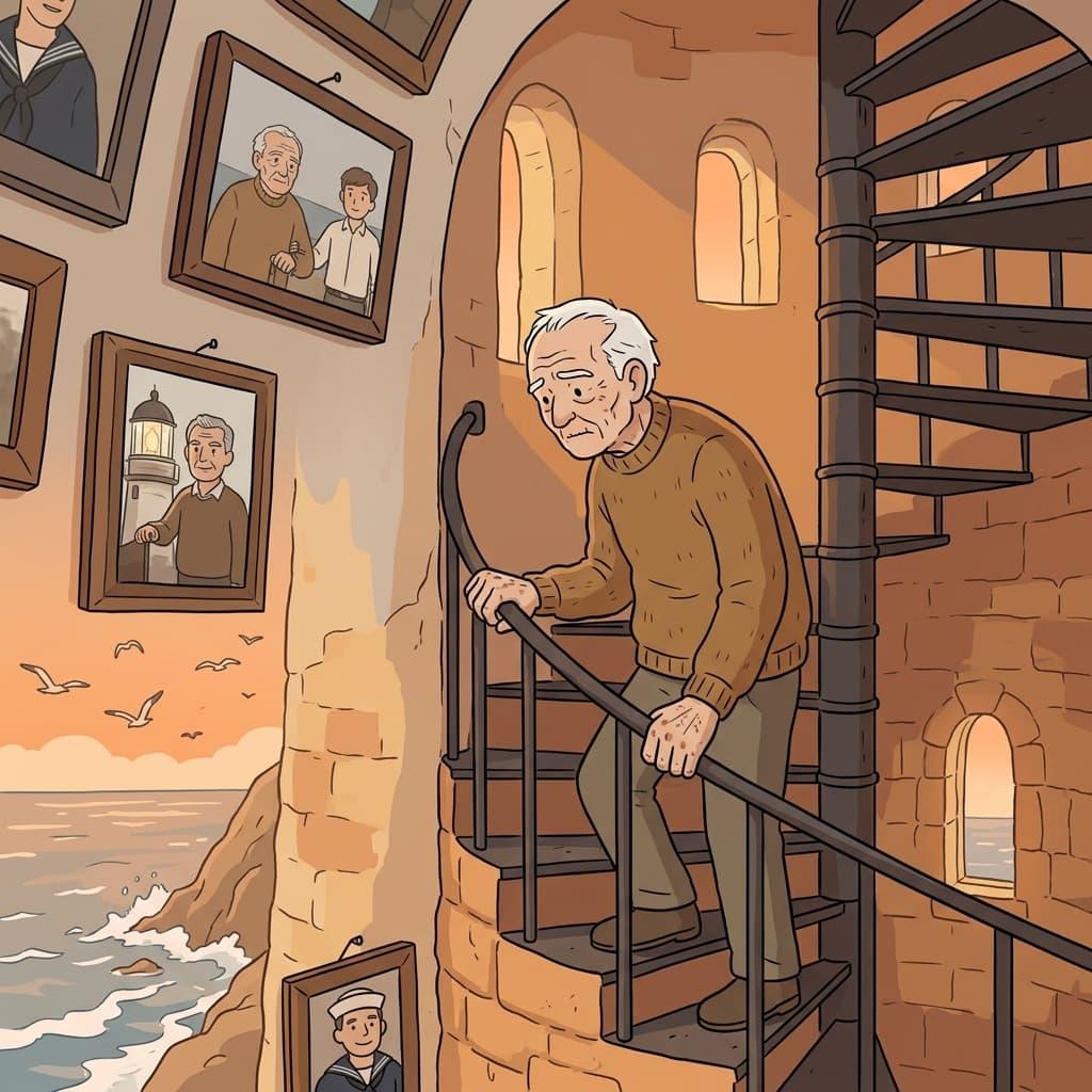 The ageing lighthouse keeper still climbs the stairs every evening at sunset.