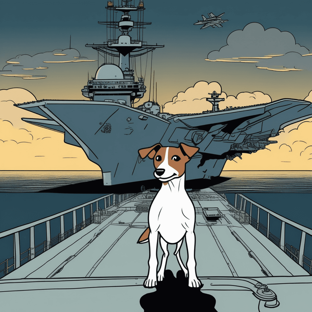 A brave terrier breaks the barrier on an aircraft carrier!