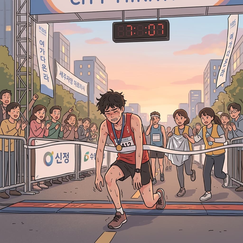 After the marathon, he was all but collapsed at the finish line.