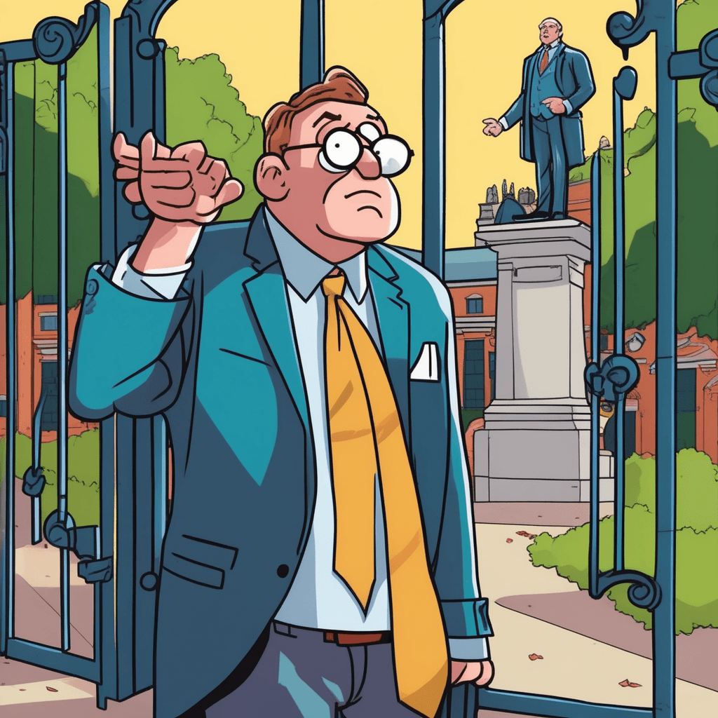 An alumnus returns to campus, showing his elevated status.