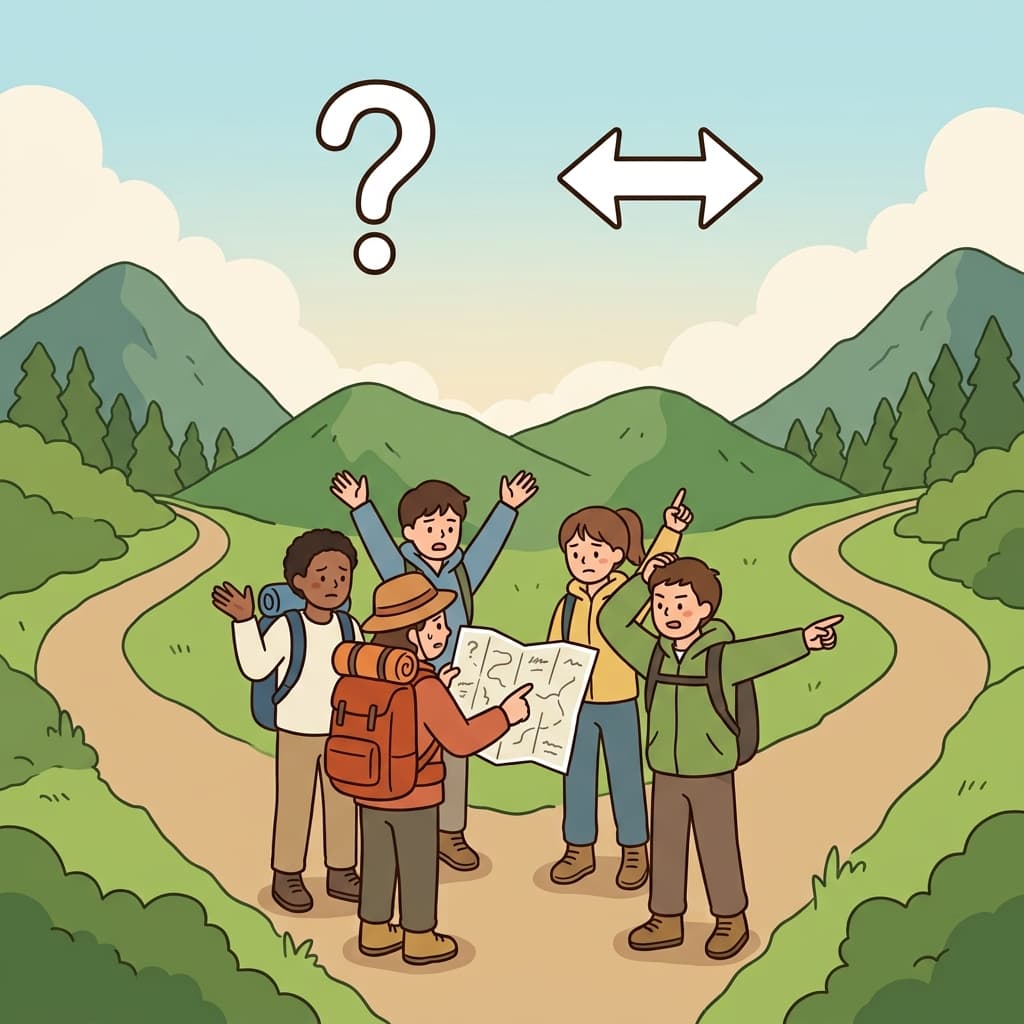 The ambiguous map left hikers unsure which trail to follow. (❓ Unclear + ↔️ Many Meanings → Ambiguous)