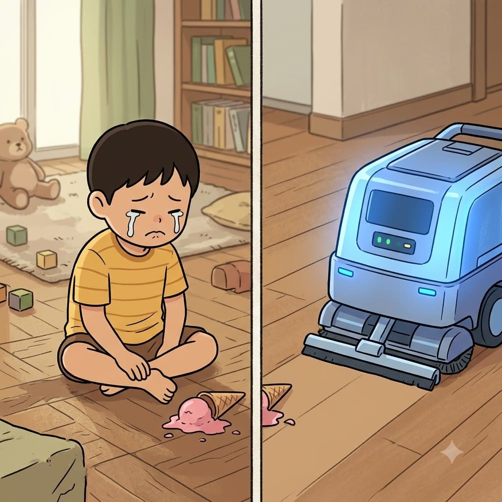 The cleaning robot ignored the crying child, operating strictly on an amoral program.