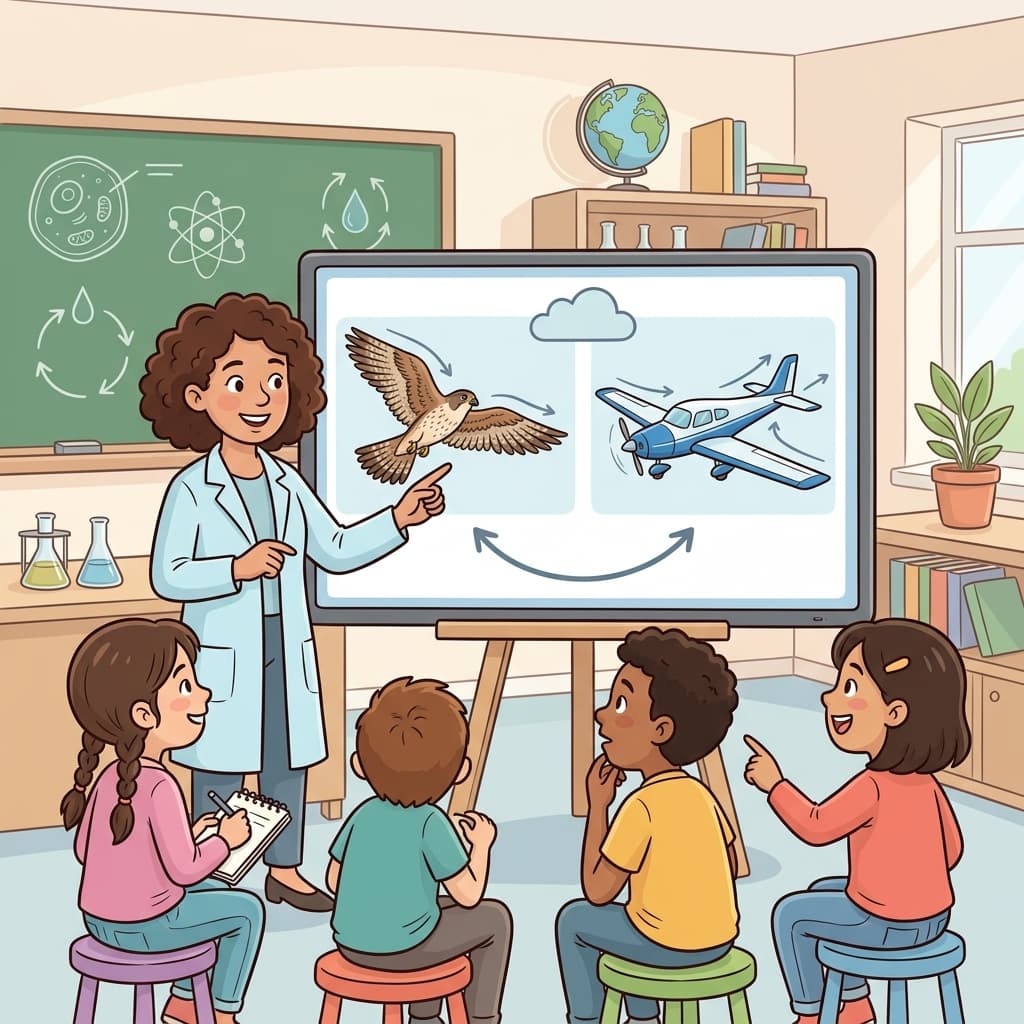 The scientist used an analogy between bird wings and airplane wings to explain how both can fly.