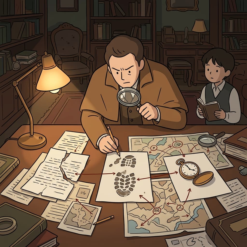 The detective breaks down every clue through careful analysis at the crime scene.