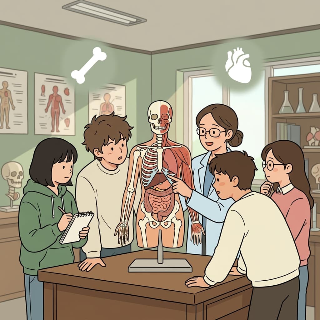 The anatomy class explored how muscles and bones work together. (🦴 Bones + 🫀 Organs → Anatomy)