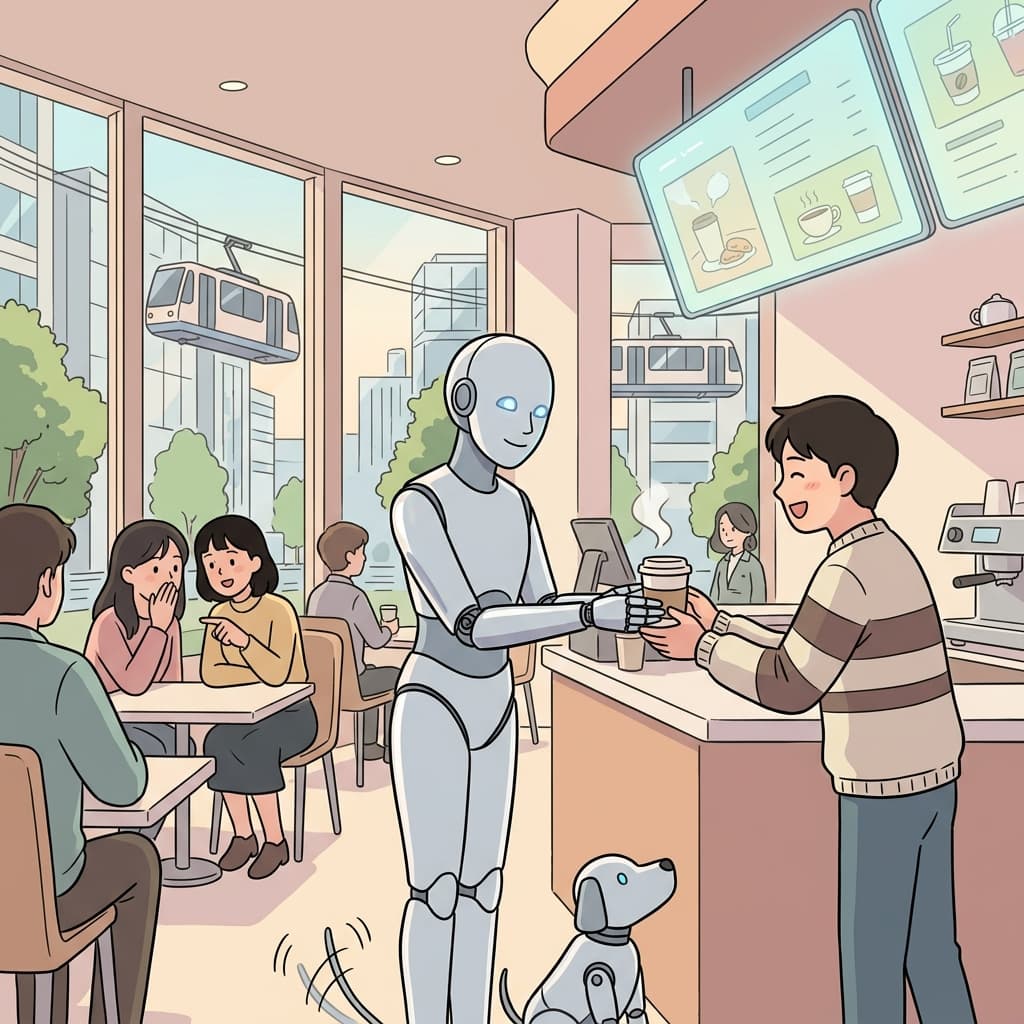 The android served coffee with a perfectly polite smile in the futuristic cafe.
