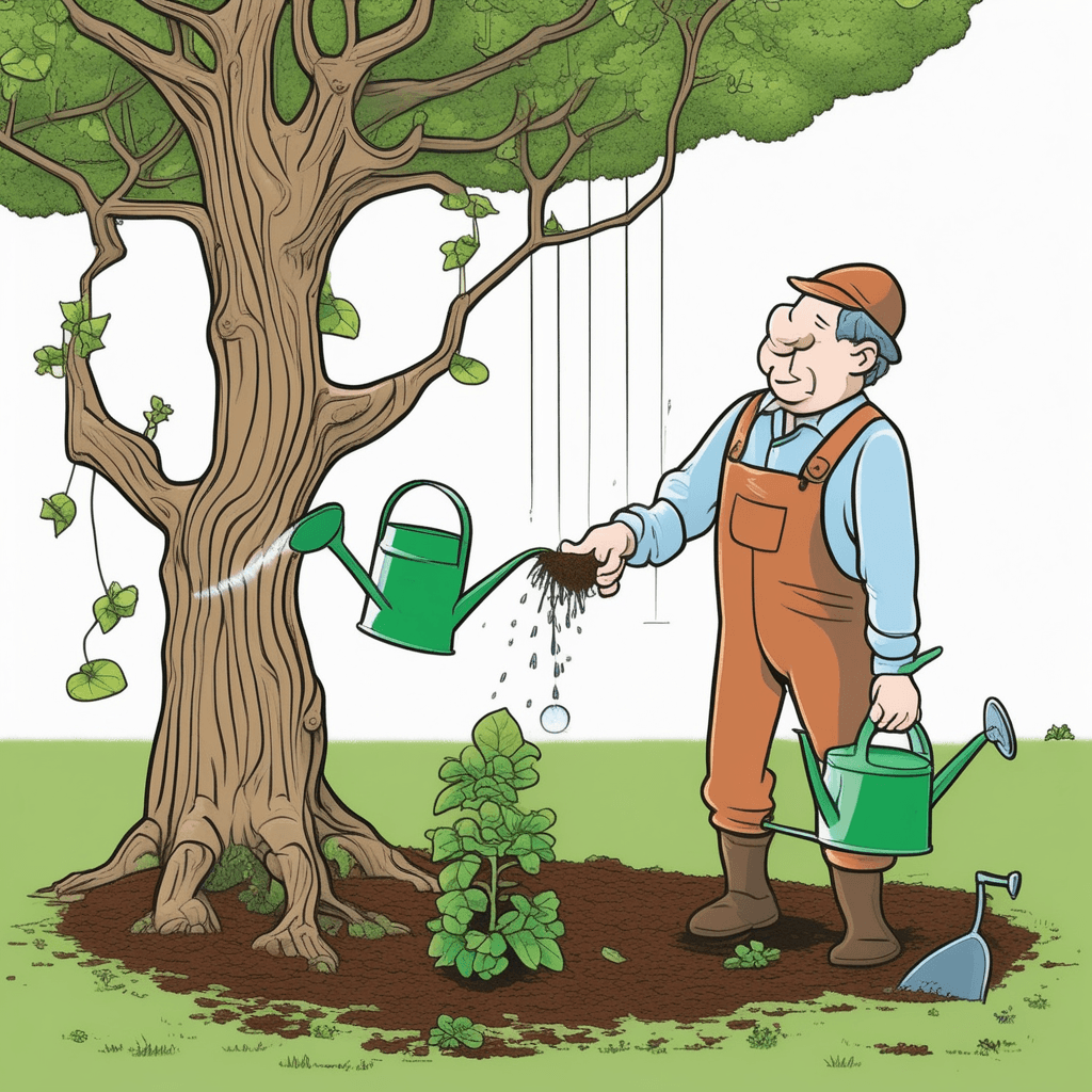 Watered manually and annually, the tree grows gradually!