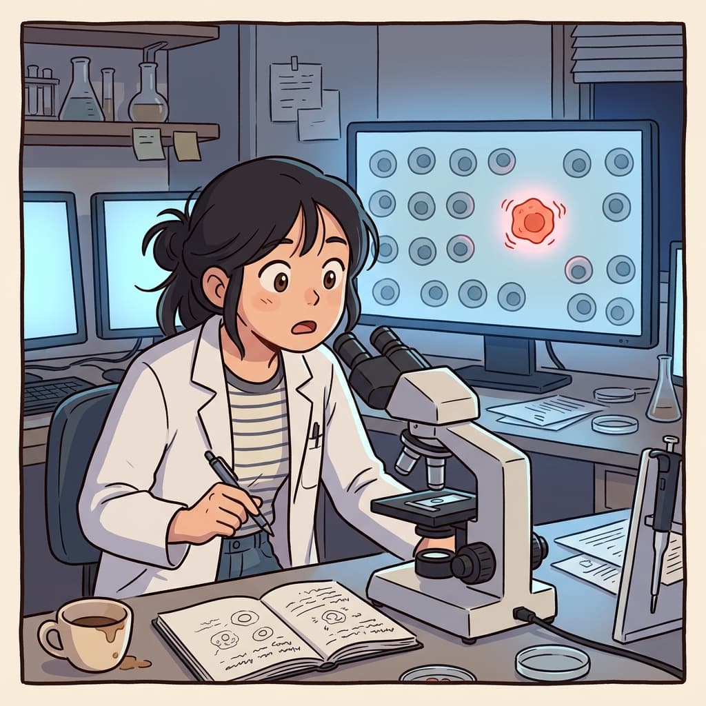 The scientist froze when one cell behaved in an anomalous way under the microscope.