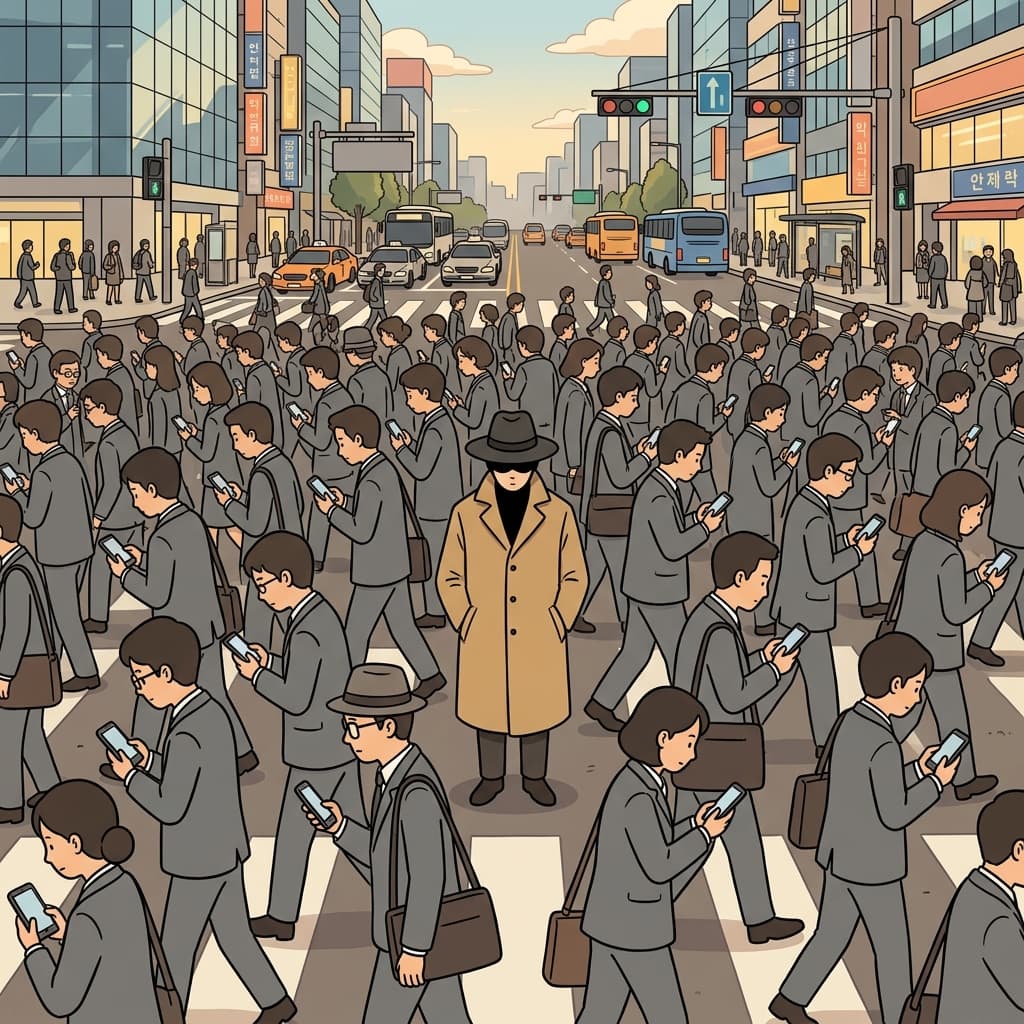 Lost in the crowded city, he pulled his hat down to keep his anonymity.