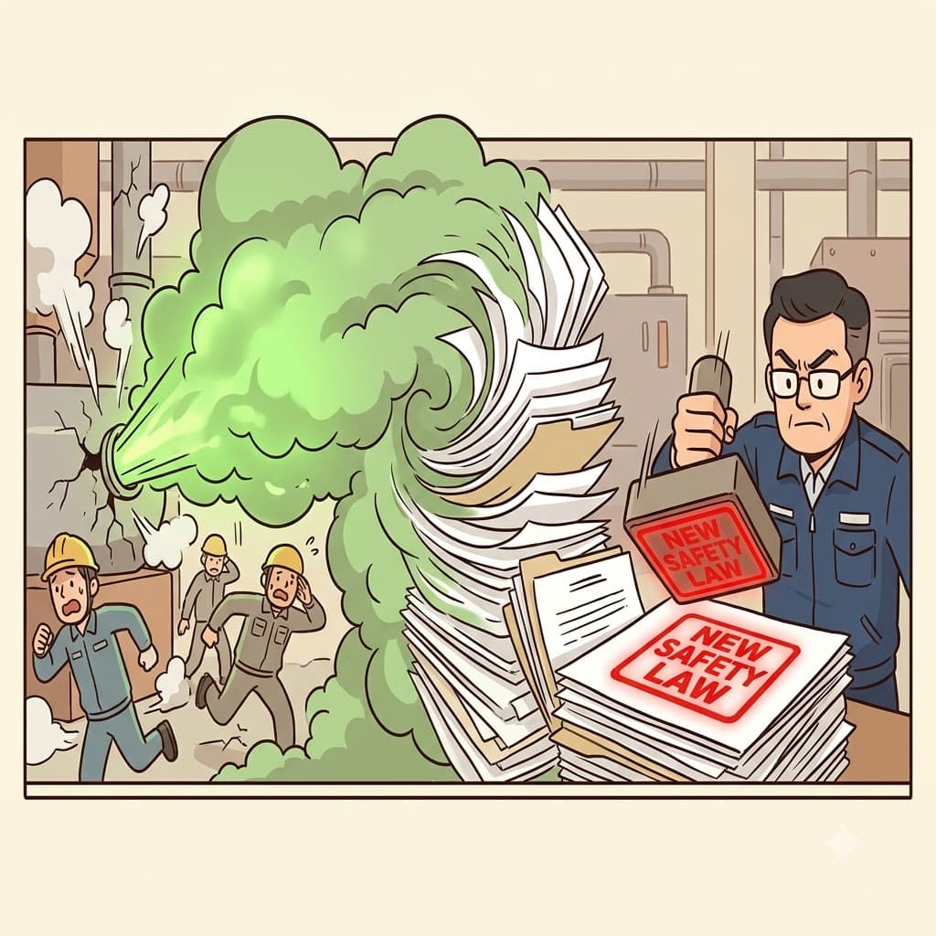 The factory accident happened antecedently to the new safety regulations, which were introduced afterward.