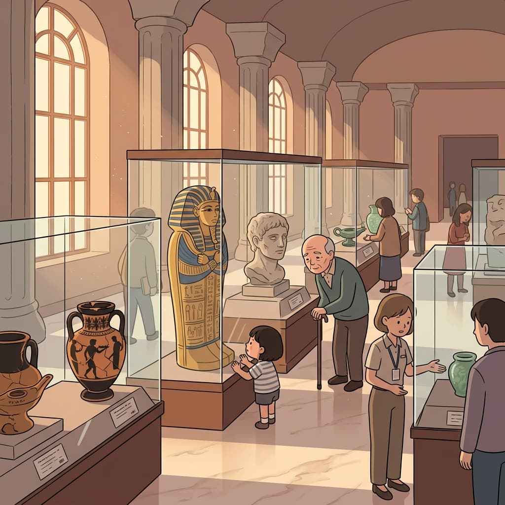The museum's ancient antiquities draw crowds who stare in silent awe.