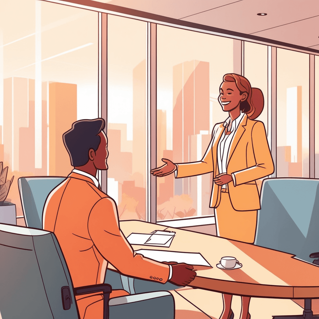 A appointment scene showing two professionals meeting at scheduled time