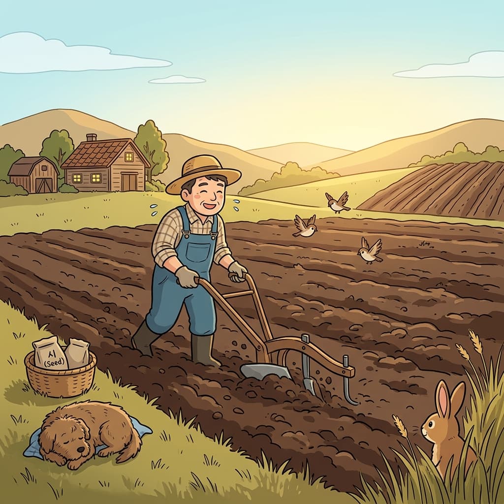 The farmer plows rich, arable land ready for spring planting.