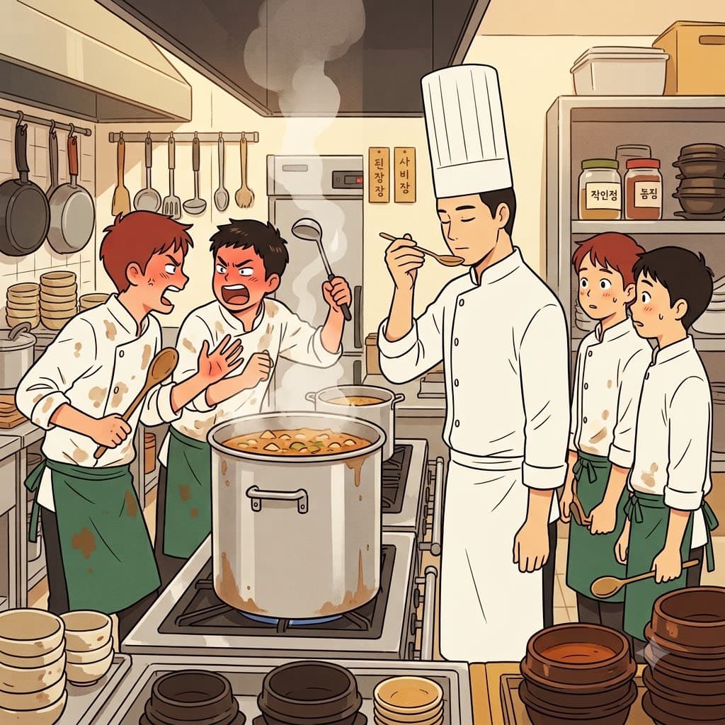 The loud debaters fell silent as the head chef became the arbitrator.