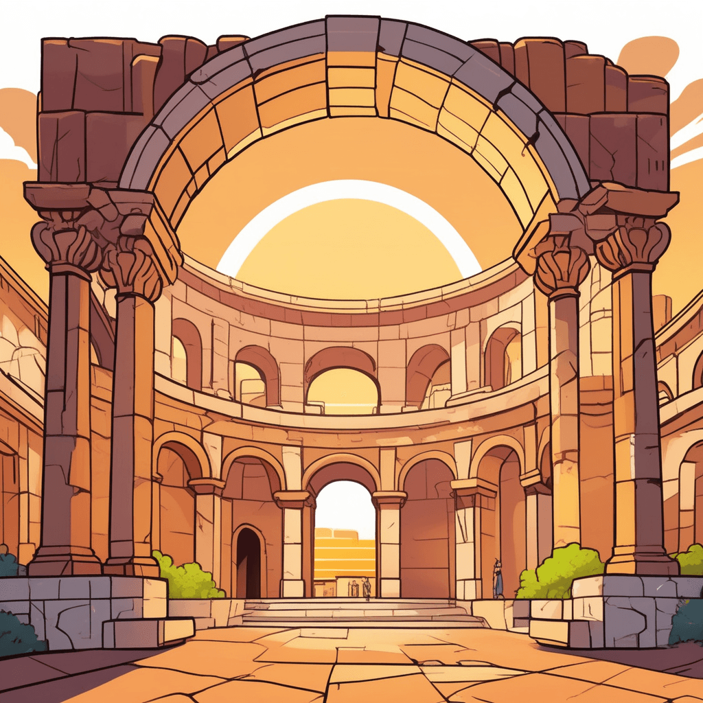 An arch structure spans the opening with curved stone blocks supporting above