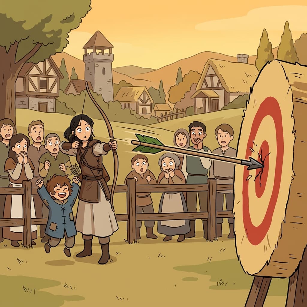 The archer's arrow flew straight into the bullseye at the village contest.