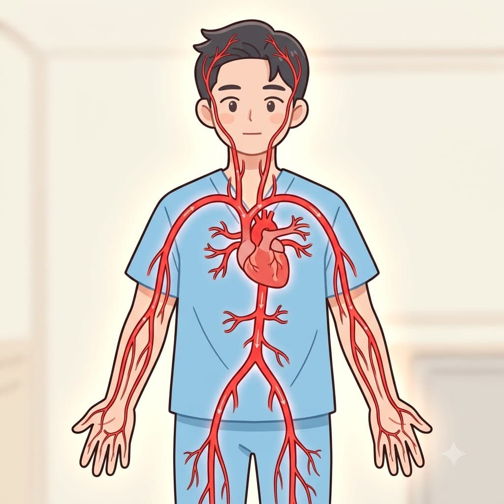 The artery carries oxygen-rich blood from the heart to the rest of the body.