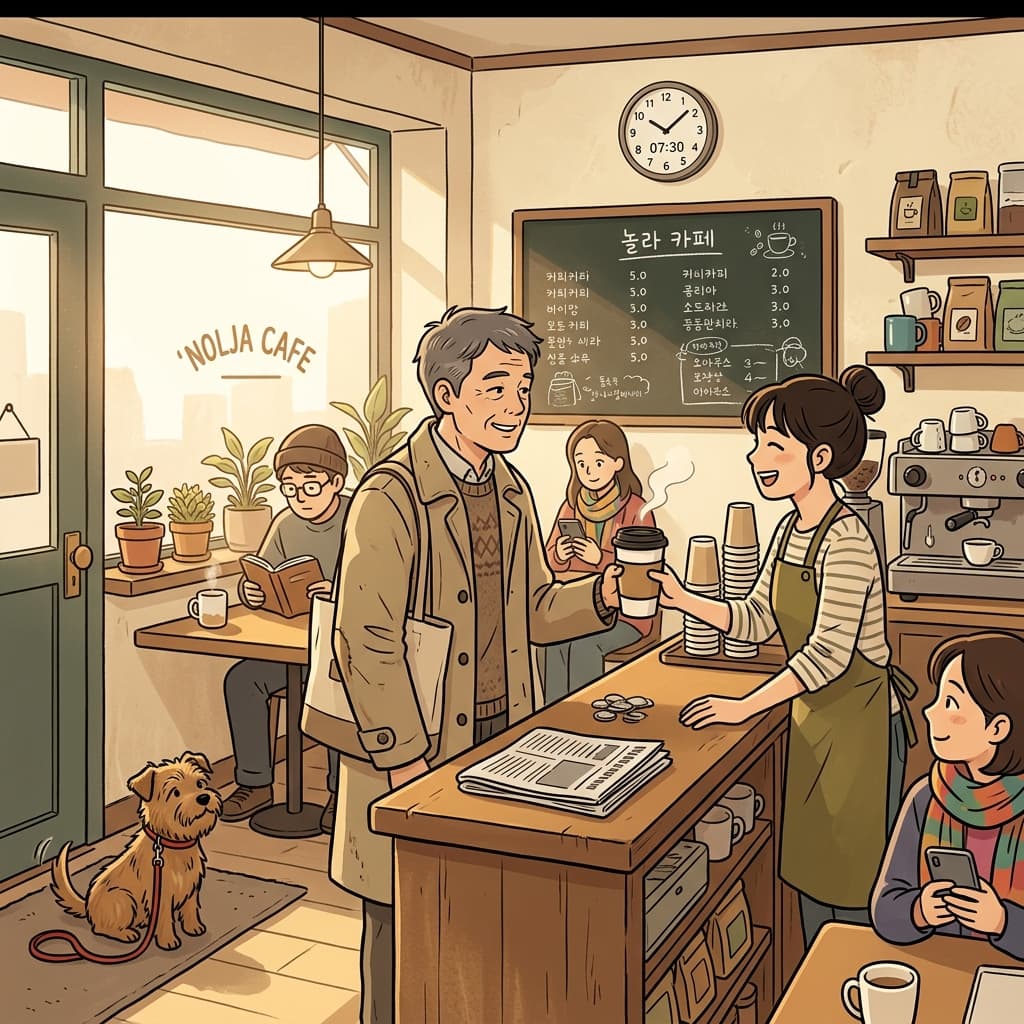 As usual, he grabs the same coffee and newspaper before work.