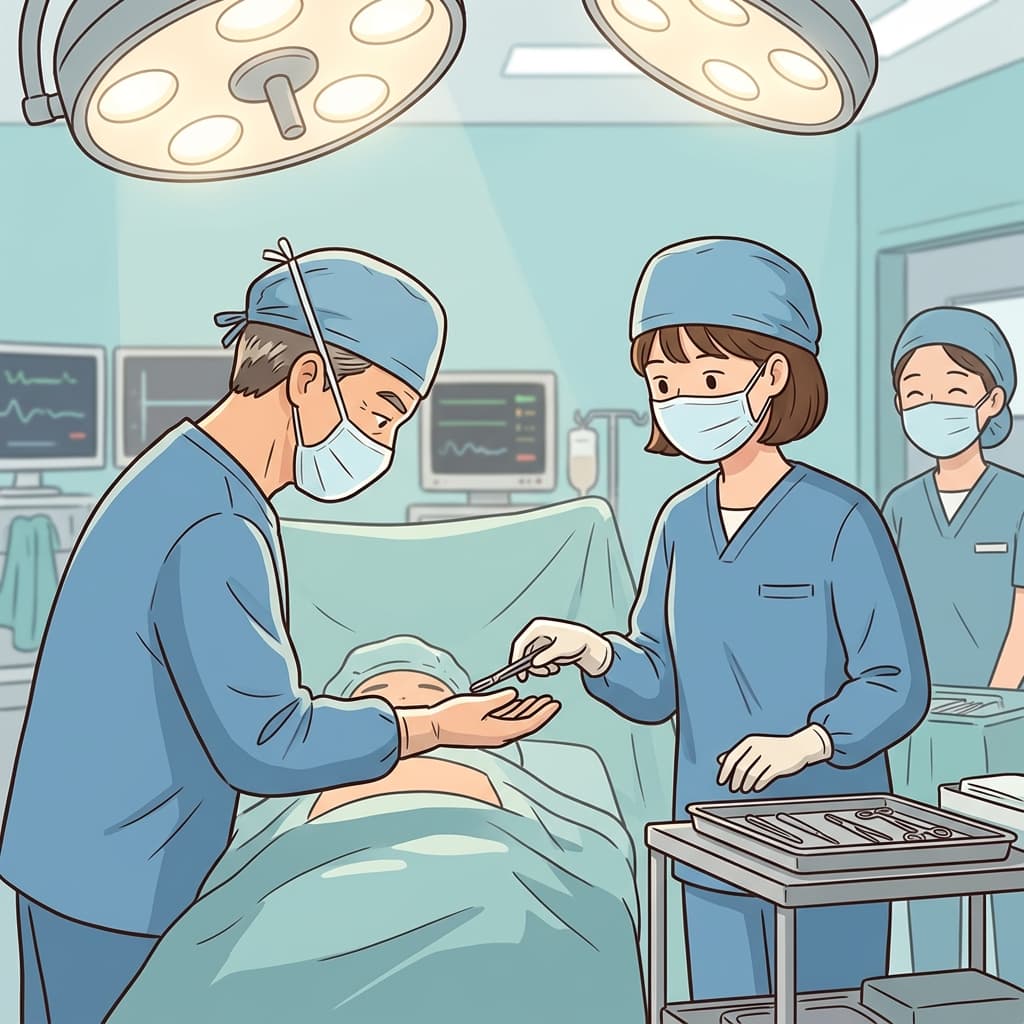 The assistant hands the surgeon the right tool at the perfect moment.