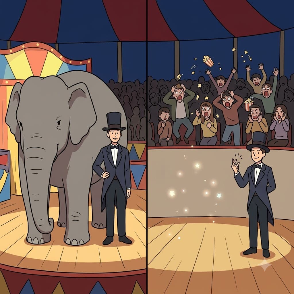 The astonishing vanishing elephant brought the audience to their feet.