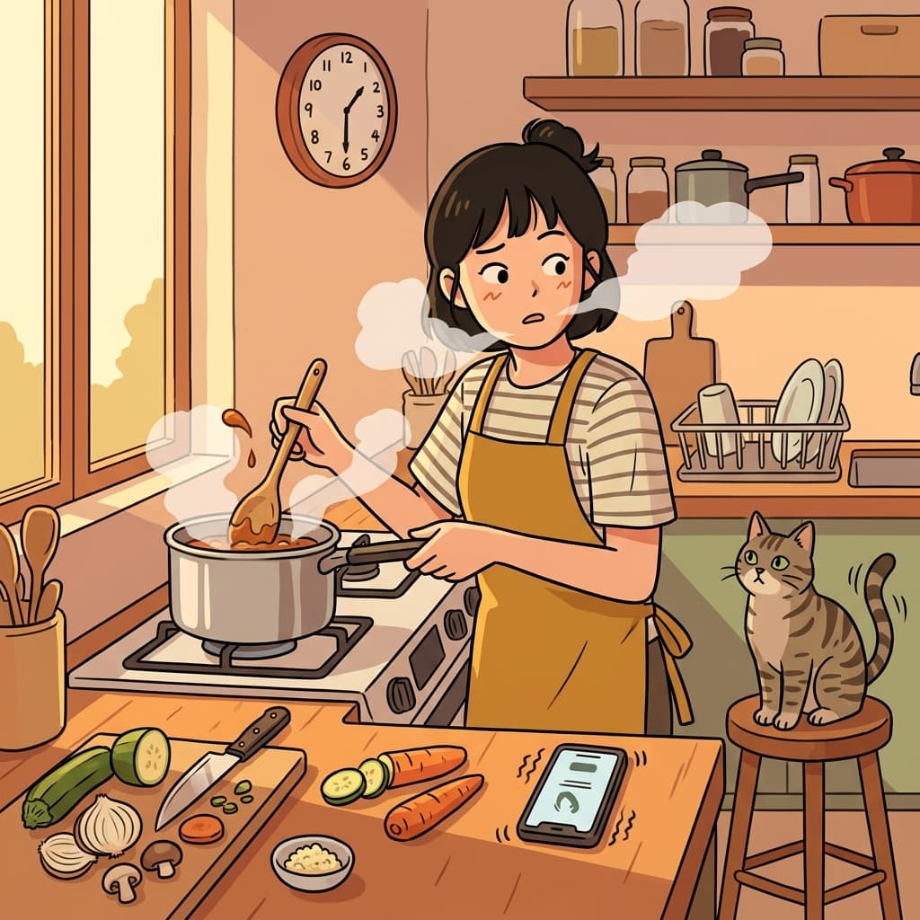 At the moment, she's busy cooking dinner and can't answer the phone.