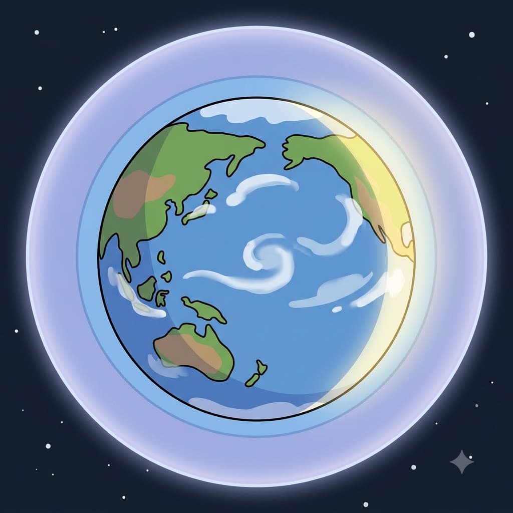 The Earth's atmosphere extends through the stratosphere, forming a protective sphere around our planet.