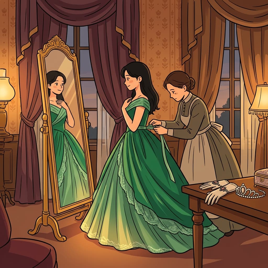 She chose elegant attire for the royal ball that evening.