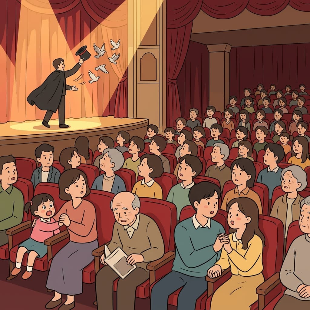 The audience leaned forward as the magician revealed his final trick.