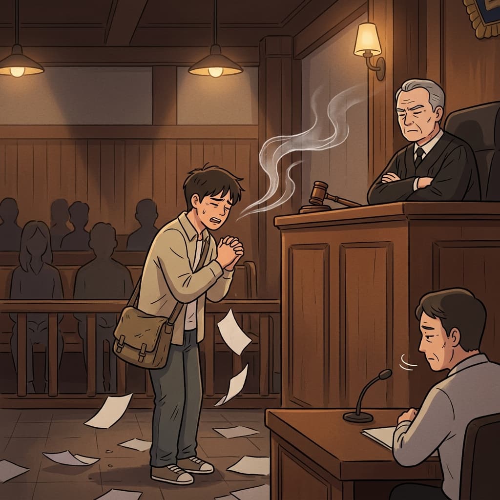 His desperate pleas to the stubborn judge did not avail him at all.