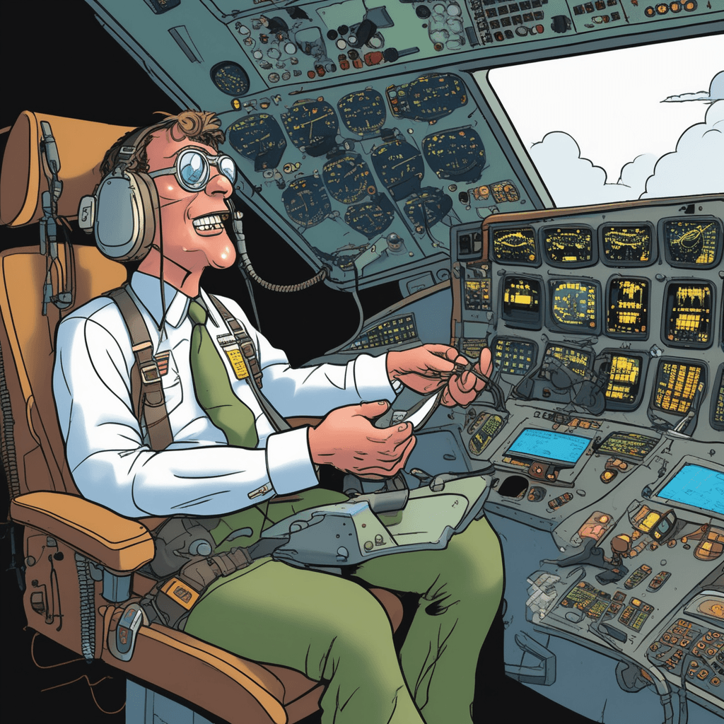 The aviator grabs his calculator while fixing the elevator!