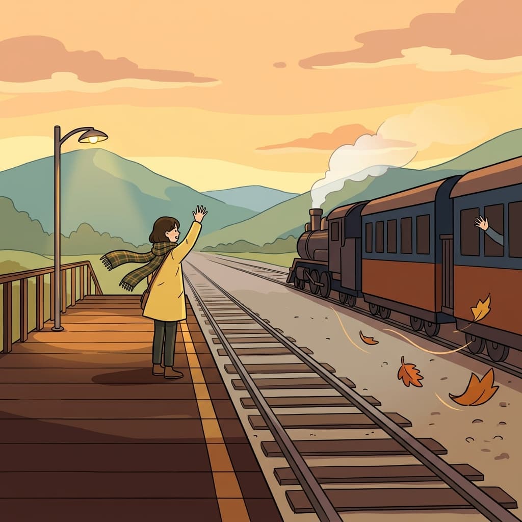 She waved as the train pulled away from the small countryside station.