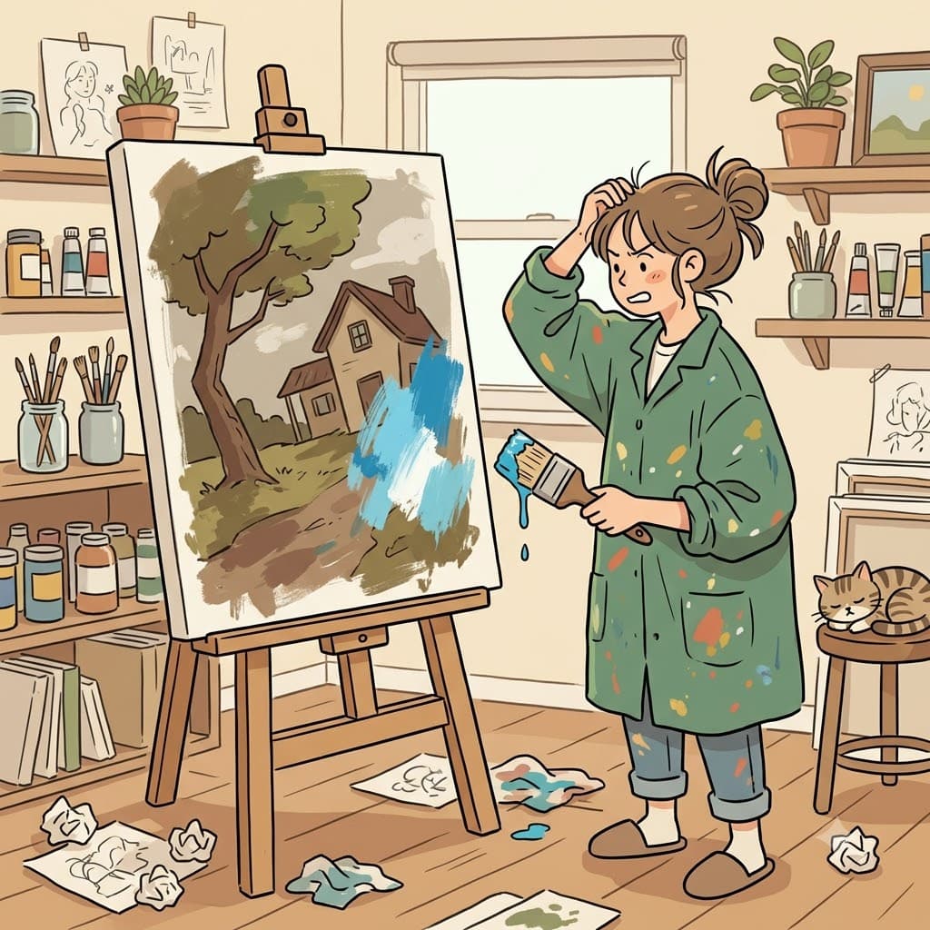 The painter's first try went awry, leaving the canvas dry and unfinished.