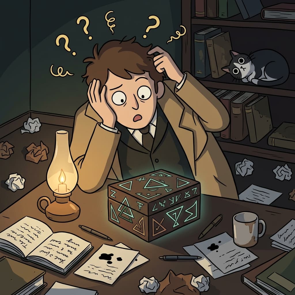 The detective stared at the baffling clue for hours, completely stumped.