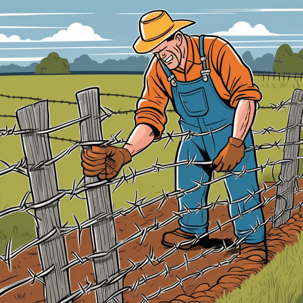 Sharp barbs on wire fence