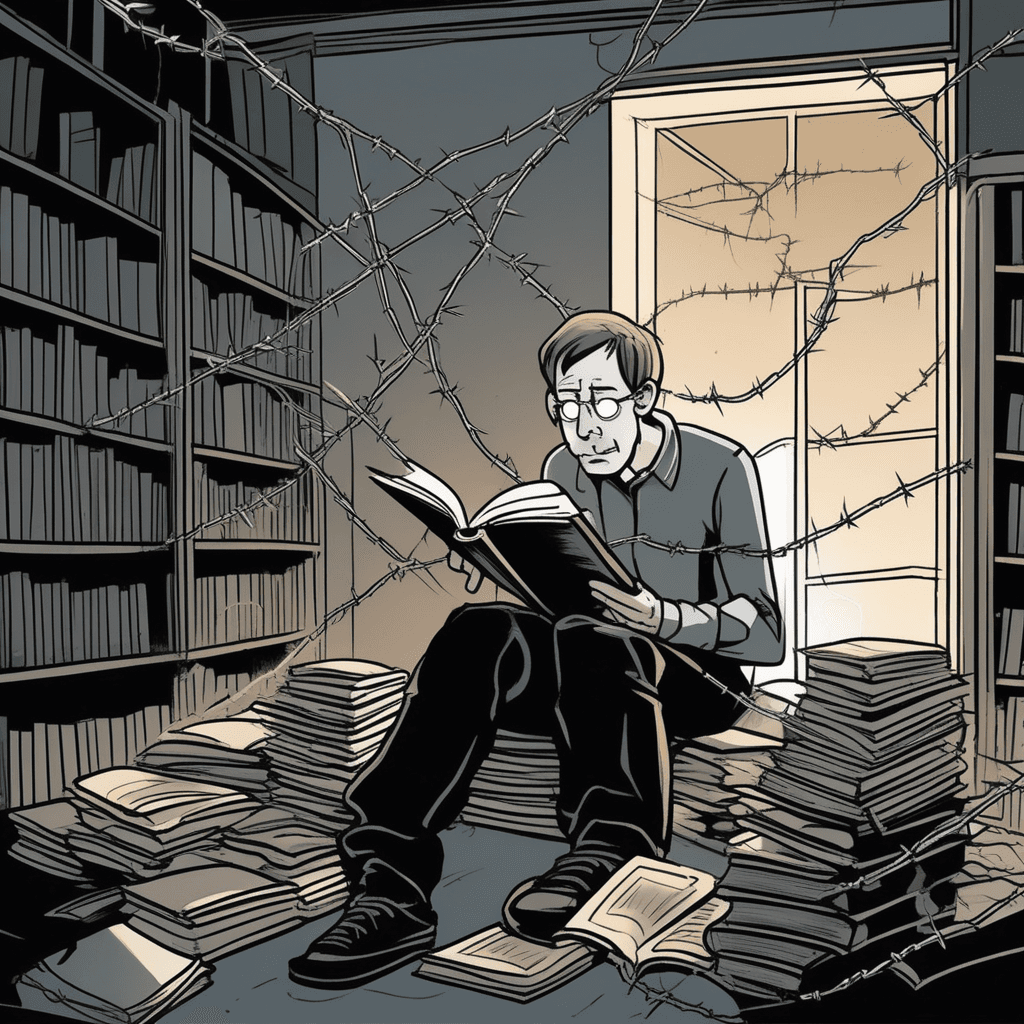 Once absorbed in reading, now disturbed by barbed wire!