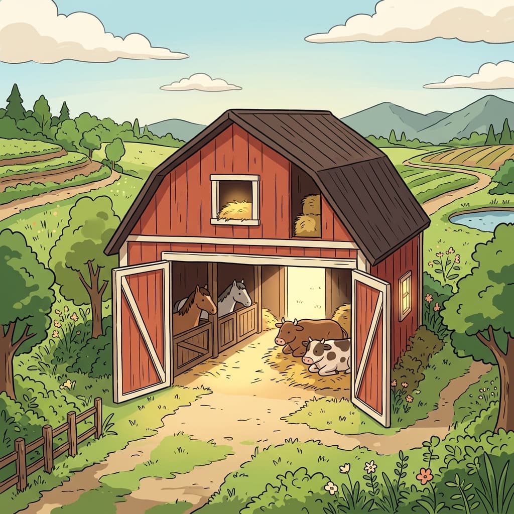 The horses rested peacefully inside the old barn.